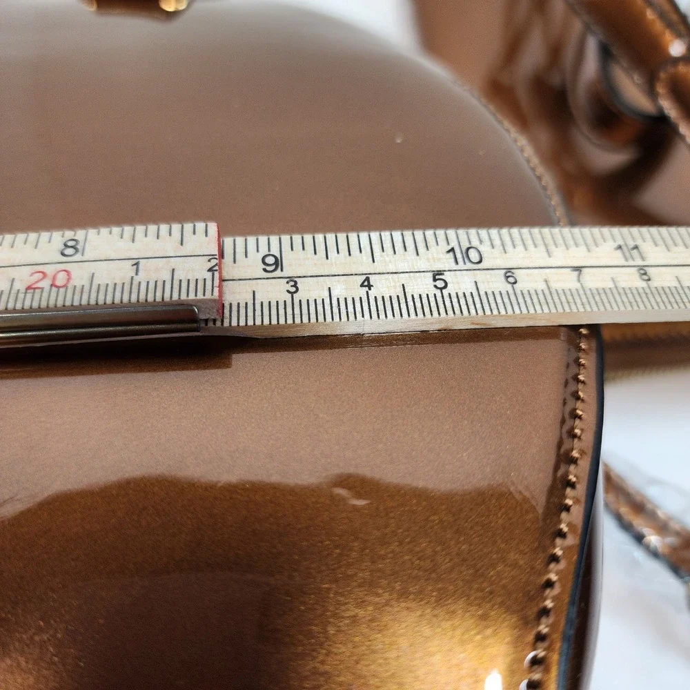 Bronze Vegan Patent Leather Rhinestone Dome Satchel Bag with Matching Wallet Set